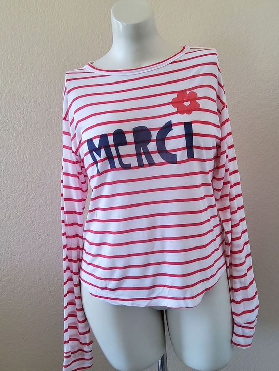 Sundry Tops - NWOT Sundry "Merci" Striped 100% Cotton Long Sleeve Tee Top Size L Red White
